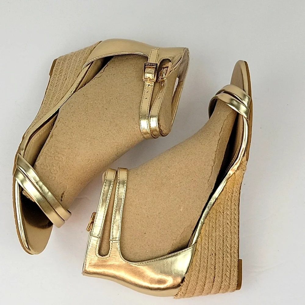 Calvin Klein Callista Espadrille Wedge Sandals Gold Suze 7.5